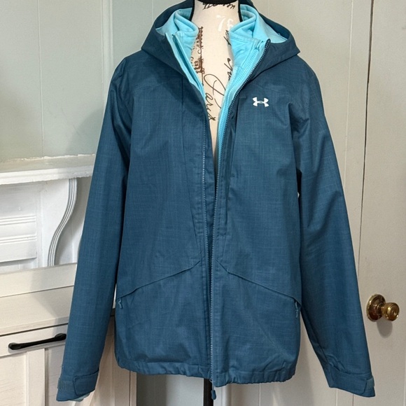 Under Armour Cold Gear 3-in-1 Teal and Light Blue Hooded Winter Jacket Coat - Picture 1 of 13